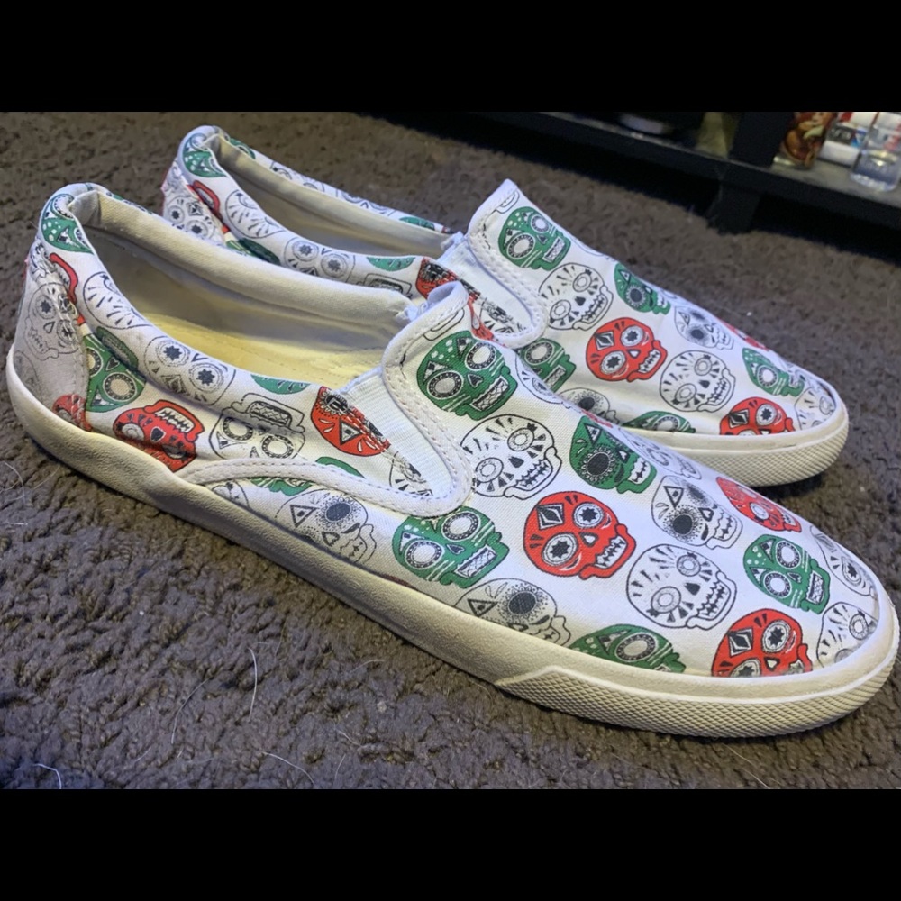 Bucket Feet Multicolored Skull Slip-On Shoes